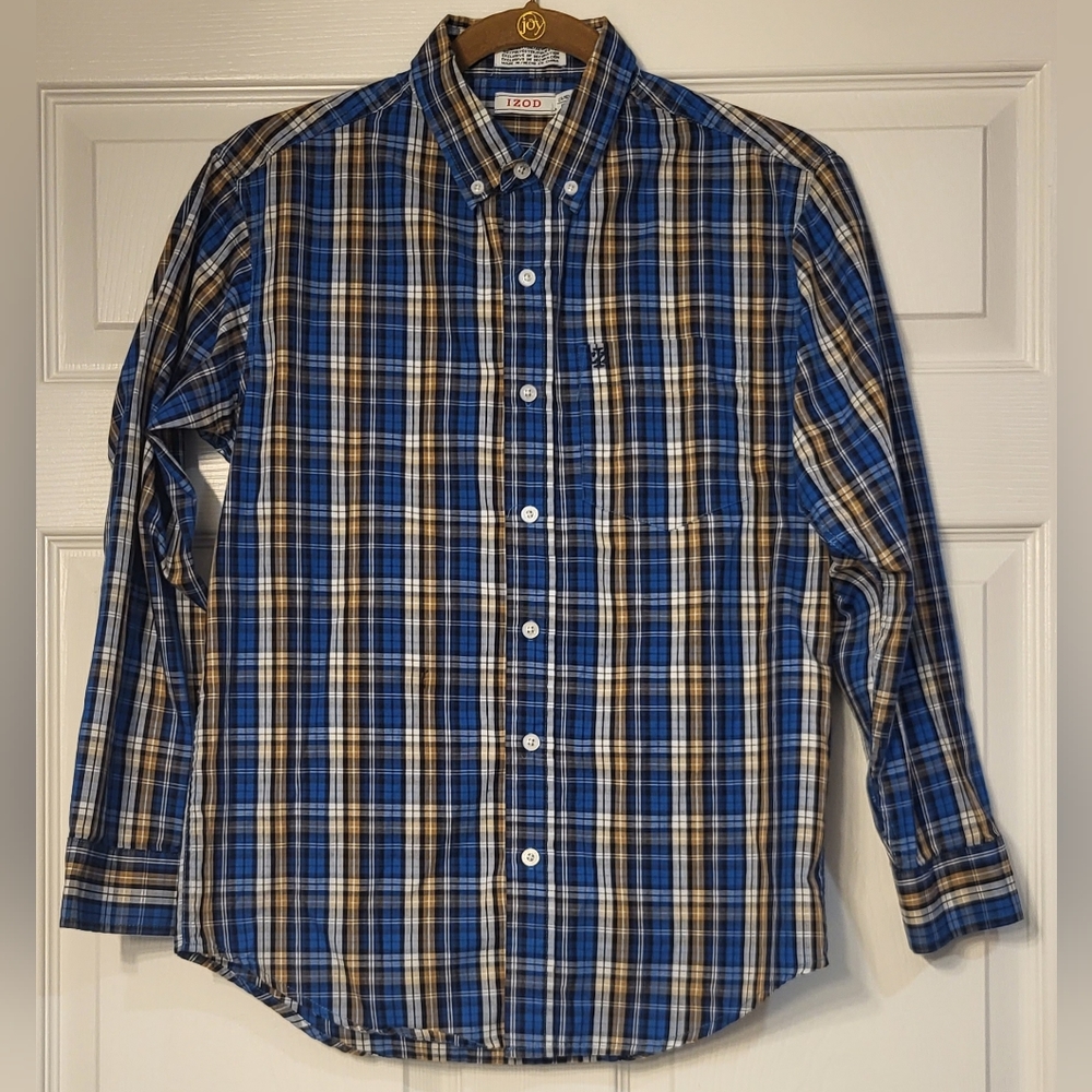 Boy's IZOD Blue And Plaid Button-down Shirt Size 14/16